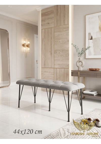 By Hakan Aşkın Metal Ayaklı 120 Cm %100 Mdf Babyface Puf & Bench Tekli Açık Gri Bbf