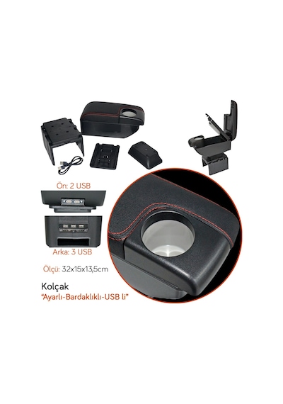Carub Kolçak Üniversal Ayarlı Bardaklıklı 5 Usb Li Siyah Br4705724