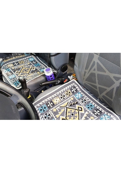 Pratik Oto Koltuk Kilim Seti 3 Parça Makine Dokuma Akrilik & Polyester Saçaklı - Gri