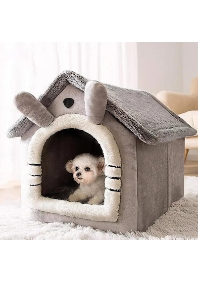 Klasik Model Kedi Evi Yumuşak Kedi Yatağı Derin Uyku Ve Kış Evi Çıkarılabilir Minder Gri Gri,