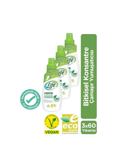Vegan Bitkisel Konsantre Çamaşır Yumuşatıcısı 1500 Ml X 3 Adet 3'lü Set