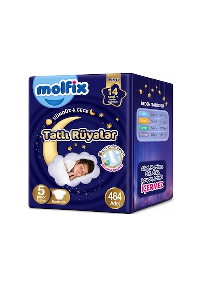 Molfix Tatlı Rüyalar Bebek Bezi 5 Beden 11-18 Kg Junior 464 Adet 5 Numara