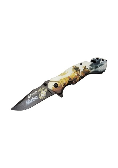 4 23 2 Marines Kurtarma / Kamp Çakı 20cm - Yarı Otomatik, Kemerlikli, Cam Kırma Ve İp Kesme Aparatlı Renkli