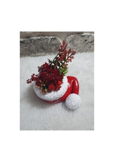 El Yapımı Sukulent Saksı Noel Baba Şapkası/noel Baba Şapka Sükülent Çiçekli Saksı.