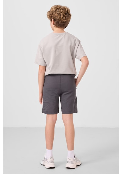 Taş-antrasit Pamuklu Oversize Fit Dokuma Hafif Esnek Chino Erkek Çocuk Şort Takım - 11275 Taş