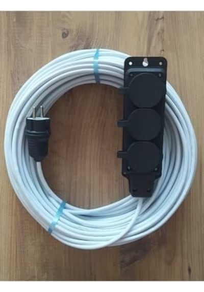3x1.5 Ttr 25 Metre Çok Telli Beyaz Renk Izolasyonlu Topraklı Üçlü Grup Priz Seyyar Uzatma Kablosu 1