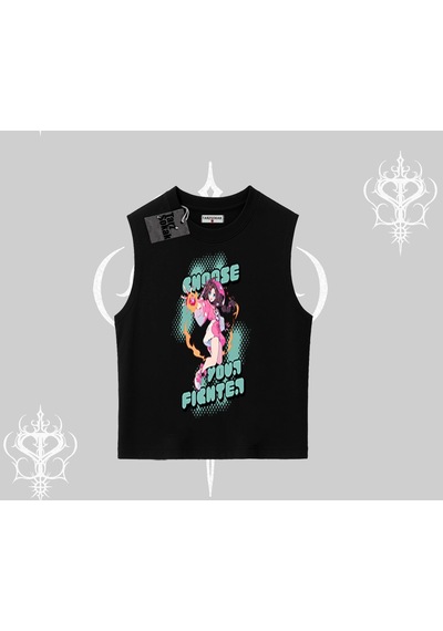 Startmore Startmore Kolsuz Tshirt Oversize Anime Kız Desenli Japon Stil Siyah