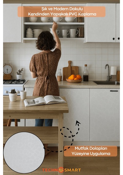 Technosmart 60cmx300cm Kendinden Yapışkanlı Desenli Beyaz Pvc Kaplama