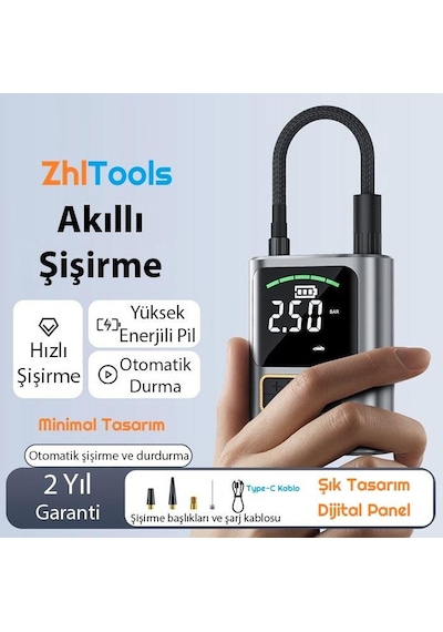 Zhltools St-5528 Dijital Basınç Göstergeli Oto Lastik Şişirme Pompası Hava Kompresörü