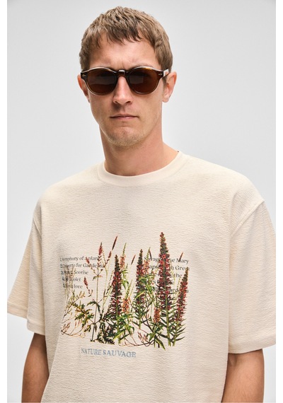 Grımelange PLANTASIA Erkek %100 Organik Pamuk Baskı ve Nakış Detaylı Kısa Kollu Vanilya T-Shirt