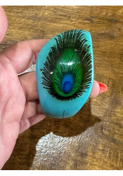 Tavus Kuşu Kanadı Desenli Kemik Kadın Hint Bileziği Çap 7 Cm Turkuaz