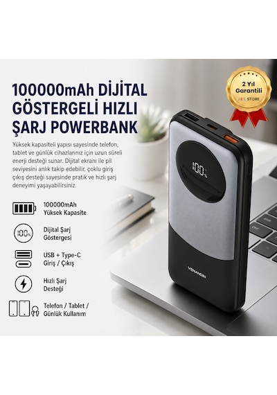 10.000 Mah Powerbank 22.5w Hızlı Şarjlı Dijital Göstergeli Taşınabilir Şarj Cihazı-1712 Siyah