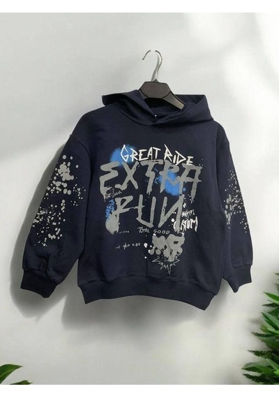 Nk Kids Erkek Çocuk Pamuklu Orta Kalınlıkta Kapüşonlu Sweatshirt-15449 Lacivert