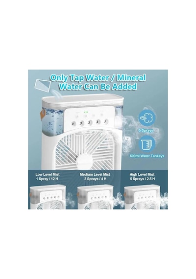 Tst-2502clr Buzlu Fan 600ml Su Hazneli Su Buharı Püskürtmeli Masaüstü Vantilatör Zaman Ayarlı Serinletici Mini Klima Led Işıklı Ve Koku Hazneli