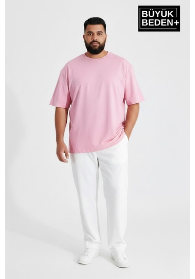 Superlife Büyük Beden Erkek Basic Tişört Pamuklu Düz T-shirt 3xl-6xl Spr26bts510 Pembe