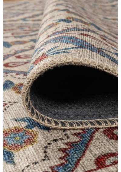 Artloop Nora Krem / Mavi Vintage Dokulu Geometrik Desenli Dokuma Tabanlı Şönil Halı Al 479 Krem - Mavi
