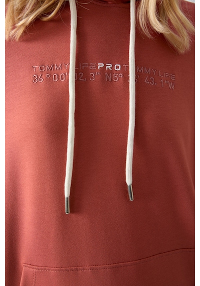 Tommy Life Tarçın Kapüşonlu Kanguru Cep Oversize Lastik Paça Kadın Eşofman Takımı - 95288 Tarçın