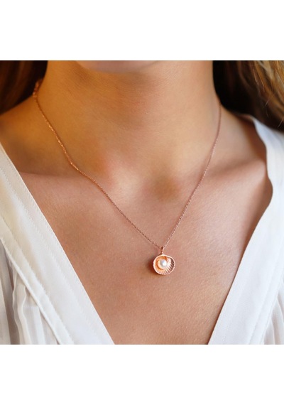 İstiridye İnci Rose Gold Kaplama Gümüş Kolye Gümüş