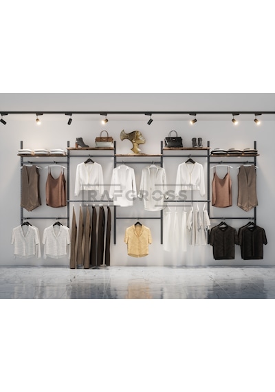 Mağaza Raf Sistemi, Askılık Sistemi, Butik , Mağaza Stand-305x200 Siyah - Lidya