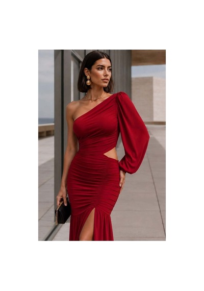 Store Tek Elbise Omuz Drapeli Abiye Füme - 935902051 Füme
