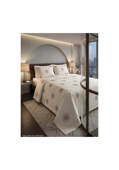 Çift Kişilik Nakışlı Yatak Örtüsü Seti 2 Adet Yastık Kılıfı Dahil 250 X 260 Nakışlı01 Pembe