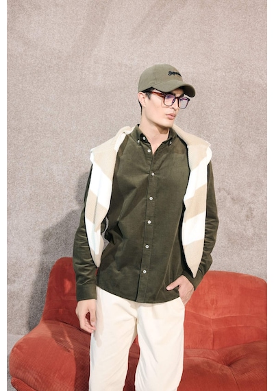 Defacto Regular Fit Polo Yaka Fitilli Kadife Uzun Kollu Gömlek E9024ax25wnkh444 Haki-kh444