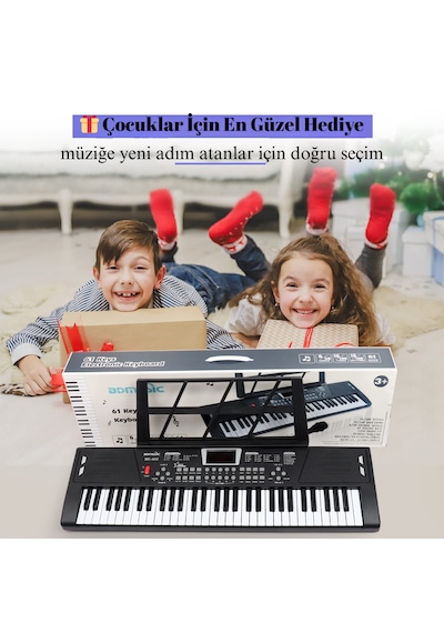 61 Tuşlu Işıklı Dijital Piyano Mikrofonlu Çocuk Keyboard Seti