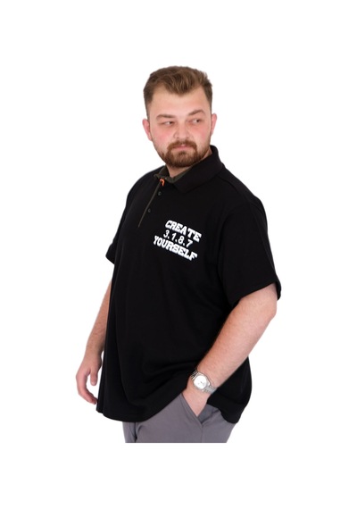 Mode Xl Büyük Beden Erkek T-shirt Polo Yaka Yourself U25310 Siyah Siyah
