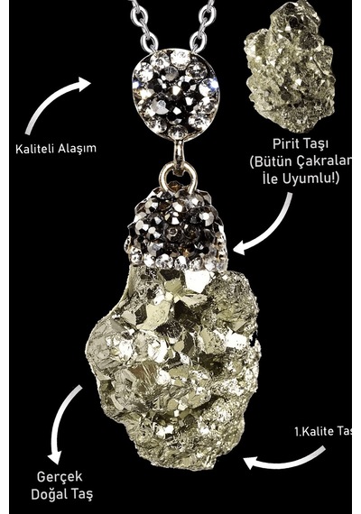 Erilsa Sertifikalı Zirkon Taşlı Ham İşlenmemiş Pirit Taşı Kolye Çok Renkli