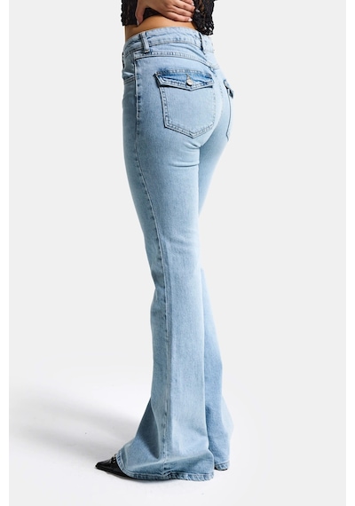 Itsbasic Kadın Ice Rengi 4s6-3 Sln05 Mide Rise Flare Fit Süper Esnek Kumaş İç Boy 83cm Denim Jean Buz Mavi