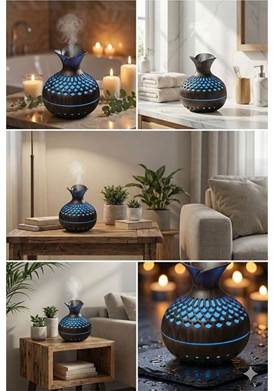 Premium Ahşap Desenli Ultrasonik Aromaterapi Difüzör & Hava Nemlendirici