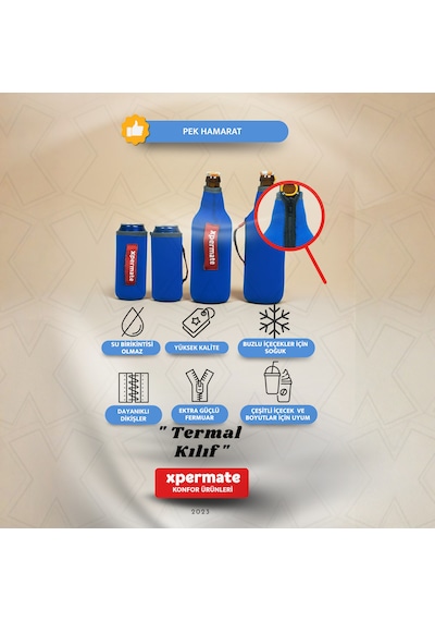 Xpermate Termal İçecek Kılıfı Sıcak & Soğuk Tutan Şişe Bira Termal Kılıf 0,5l Mavi