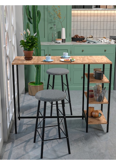 Retodesign Raflı Yuvarlak Tabureli Bar Takımı 4651a Atlantikçam