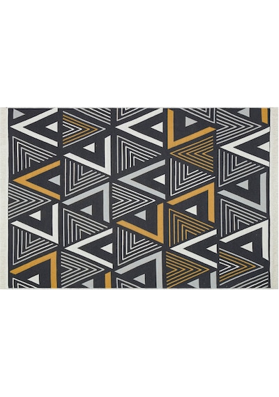 Yellow Grey Yıkanabilir Çift Taraflı Modern Desenli Dokuma Kilim