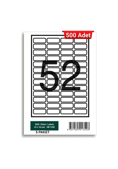 Herboy Hb-1352 43 X 18 Mm A4 Baskılı Laser Etiket 500 Adet