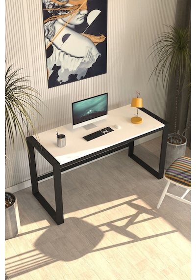 Marsilya Çalışma Masası Bilgisayar Masası Ofis Masası 122x55 Beyaz Siyah  -  Beyaz