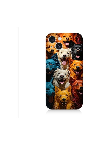 Apple Uyumlu iPhone 15 Plus Renkli Köpekler Desenli Silikon Kılıf Silikon