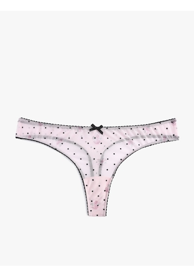 Koton Fiyonk Detaylı Puantiyeli Tül String Külot Pembe Desenli 7wlk30062mk