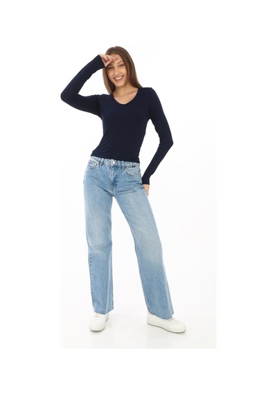 V Yaka Slim Fit Tişört-lacivert Lacivert