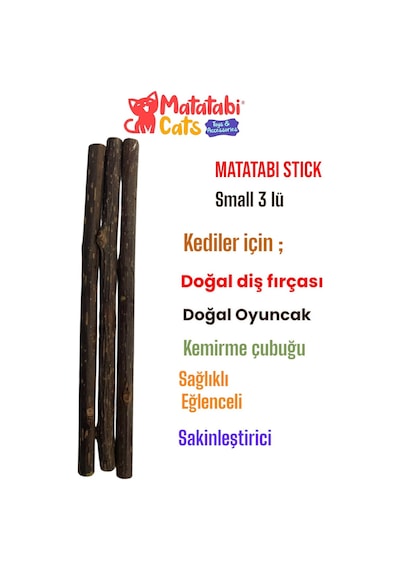 Matatabi Stick Small 3'lü Doğal Çiğneme Çubuğu, Kedi Oyuncağı 12 Cm