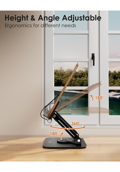 Ht-907 Metal Ahşap Kitap Okuma Standı 360 Dönebilen Katlanabilir Masaüstü Rahle Laptop Standı Tablet