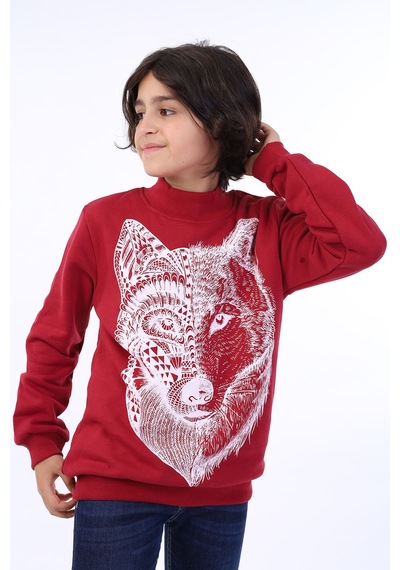 Toontoy Kids Toontoy Erkek Çocuk Kurt Baskılı Sweatshirt Bordo