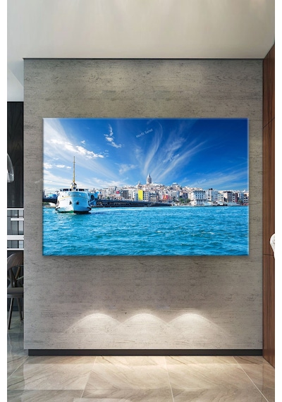 İstanbul Gemi Galata Kulesi Köprü Manzara Şehir Kanvas Tablo 100 x 70