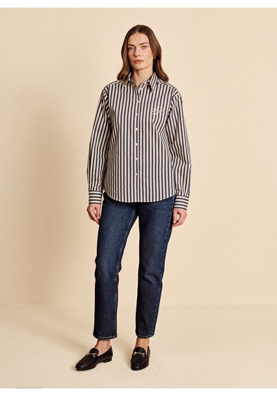 Brooks Brothers Bej - Lacivert Kadın Regular Fit Çizgili Gömlek Bbfw26fsh011