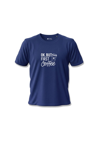 North Whiskers "ok, But First Coffee" Baskılı %100 Pamuklu Lacivert Tişört Lacivert - 875685843 Lacivert - 875685843 Lacivert