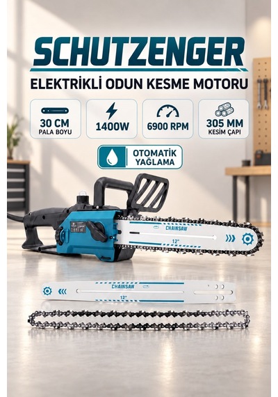 Elektrikli Odun Kesme Hızar Motoru 30cm Pala 1400w Otomatik Yağlamalı Sistem German