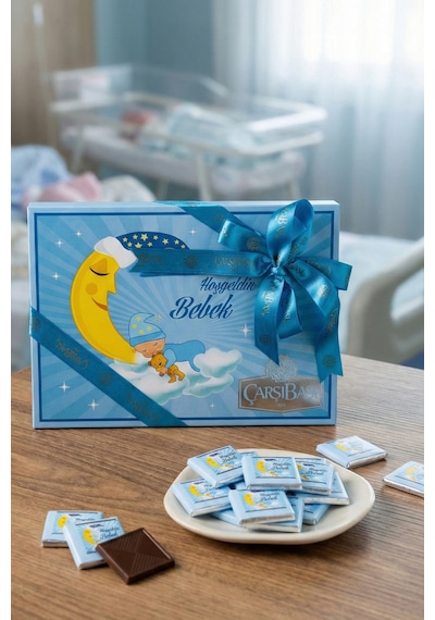 Bebek Hediyelik Madlen Çikolata Mavi 84lü