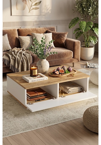 Yurudesign Future Tv Ünitesi Orta Sehpa Konsol 3'Lü Set Çam-Beyaz FR18-AW