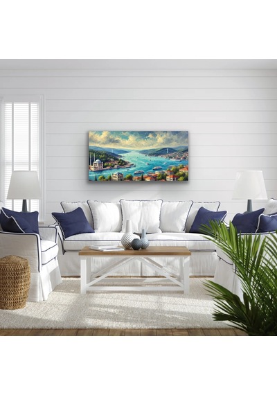 İstanbul Boğaz Manzarası Kanvas Tablo 60x120cm Çok Renkli