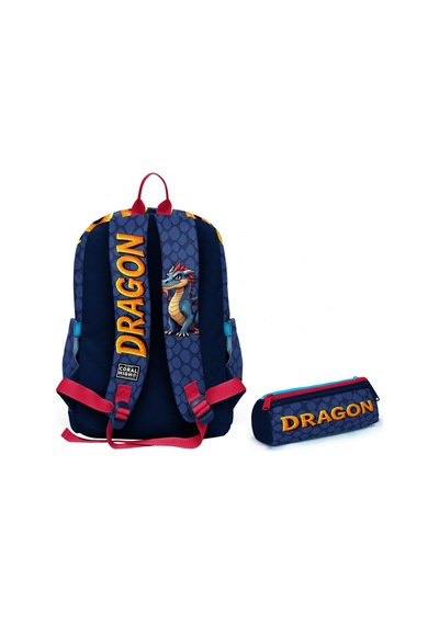 Coral High Okul Sırt Çantası Ve Kalemlik Seti - Mavi Sarı Dragon Desenli Erkek Çocuk Setygn33213c Çok Renkli